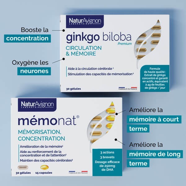 Duo Ginkgo et MémoNat : complément alimentaire mémoire & concentration