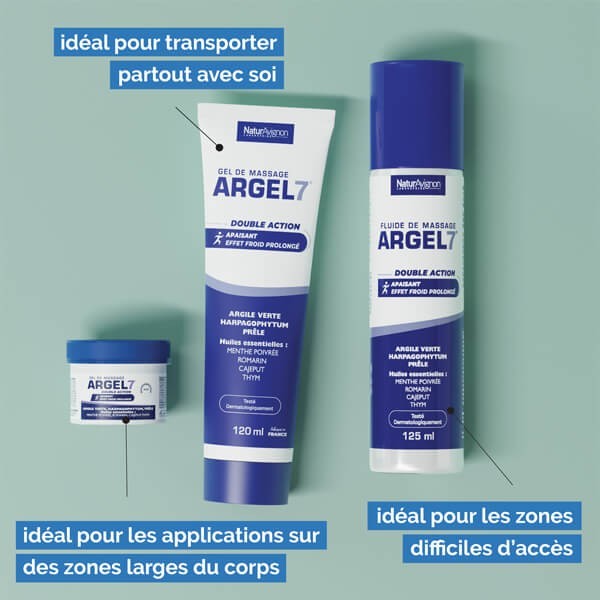 Trio Argel 7 en tube, spray et pot  : Gel de massage articulations